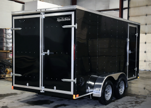 rear view of black trailer