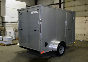 Rear view of gray 6' X 12' Single Axle trailer