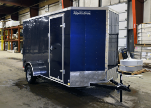 front of blue trailer