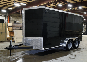 Side of black contractor grade trailer