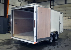 open rear of white light duty trailer