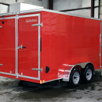 Back end of red standard duty trailer