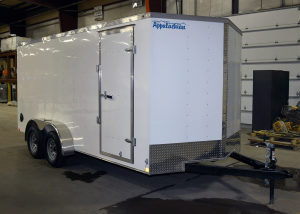 front of white light duty trailer