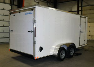 Rear view of tandem axle light duty trailer