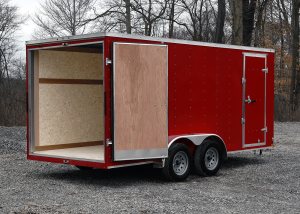 Rear of red Loaded Car Trailer