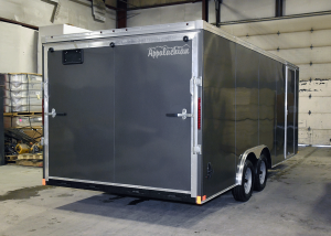 back of grey tandem axle trailer