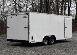 Rear of white trailer