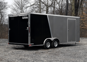 Rear of silver Loaded Car Trailer