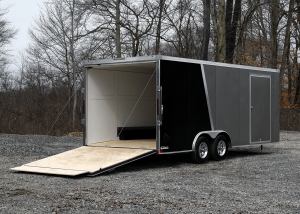 Silver Loaded Car Trailer Rear